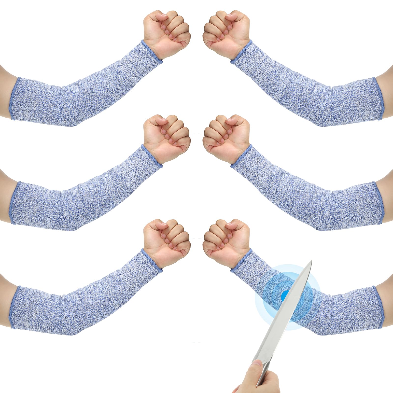 PATIKIL 14 Inch Cut Resistant Sleeve, 3 Pairs Arm Safety Protectors Sleeves Forearm Sleeve HPPE Level 5 Protection for Thin Skin and Bruising, M, Blue