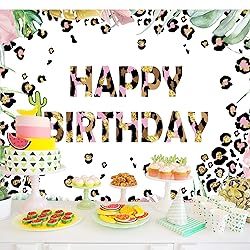 Homewelle Leopard Happy Birthday Backdrop 7Wx5H