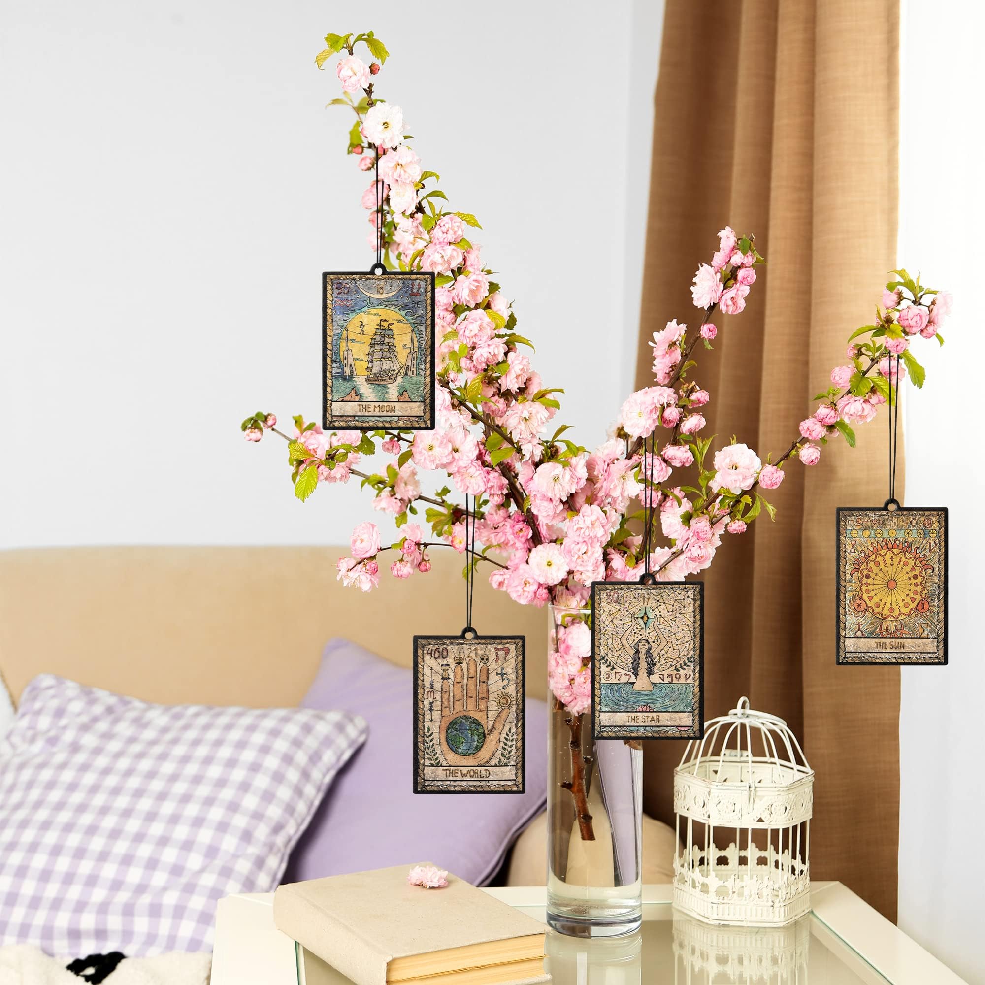 L1rabe 4P Vintage Tarot Car Air Fresheners, The Star World Sun Moon Hanging Air Freshener Fragrance Scented Cards Old Style Tarot Theme Car Aromatherapy Tablets Bedroom Wardrobe Shoe Cabinet Deodorant
