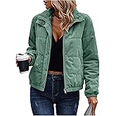 SOLY HUX Women's Corduroy Quilted Puffer Jacket Zip Up Long Sleeve Padded Bomber Barn Jackets Coat with Pockets