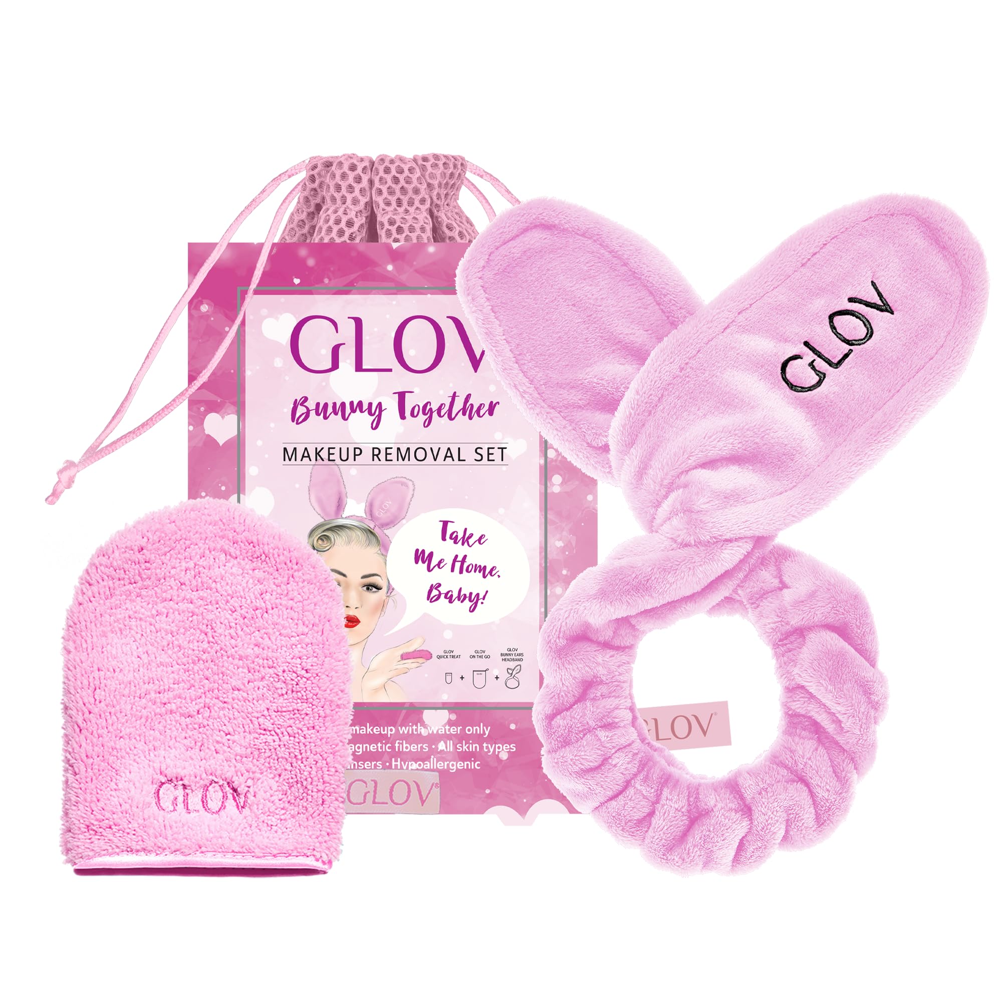 Cosmetic Kit Cleansing Mitt Wash Mitts for Face Makeup Remover Cloth with Just Water Quick Treat Make-Up Thimble and Hair Band Spa Headband Hair Wrap Washing Face Beauty Set 3 in 1