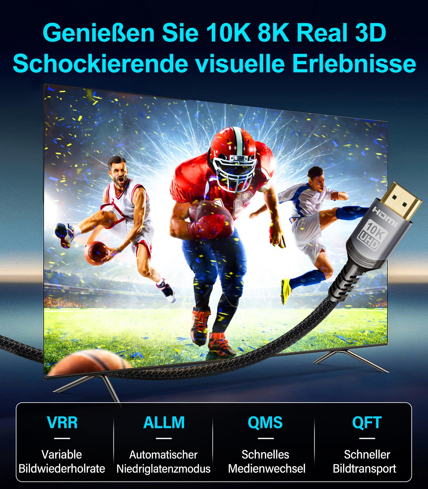 Sniokco 10K 8K 4K HDMI 2.1 Kabel 1.5Meter, Zertifiziert 48Gbps Ultra High Speed HDMI® Kabel 0.01ms 4K 240Hz 165Hz 120Hz 8K 60Hz eARC Netflix HDCP 2.3 2.2 DTS:X HDR10+ TV Monitor Projektor Roku 5