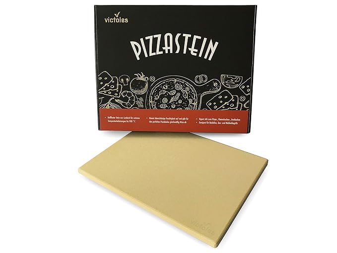 VICTOLES Pizzastein aus Cordierit | für Gasgrill, Grill und Backofen | mit Temperaturbelastungen bis zu 900 °C | 38 x 30 x 1,
