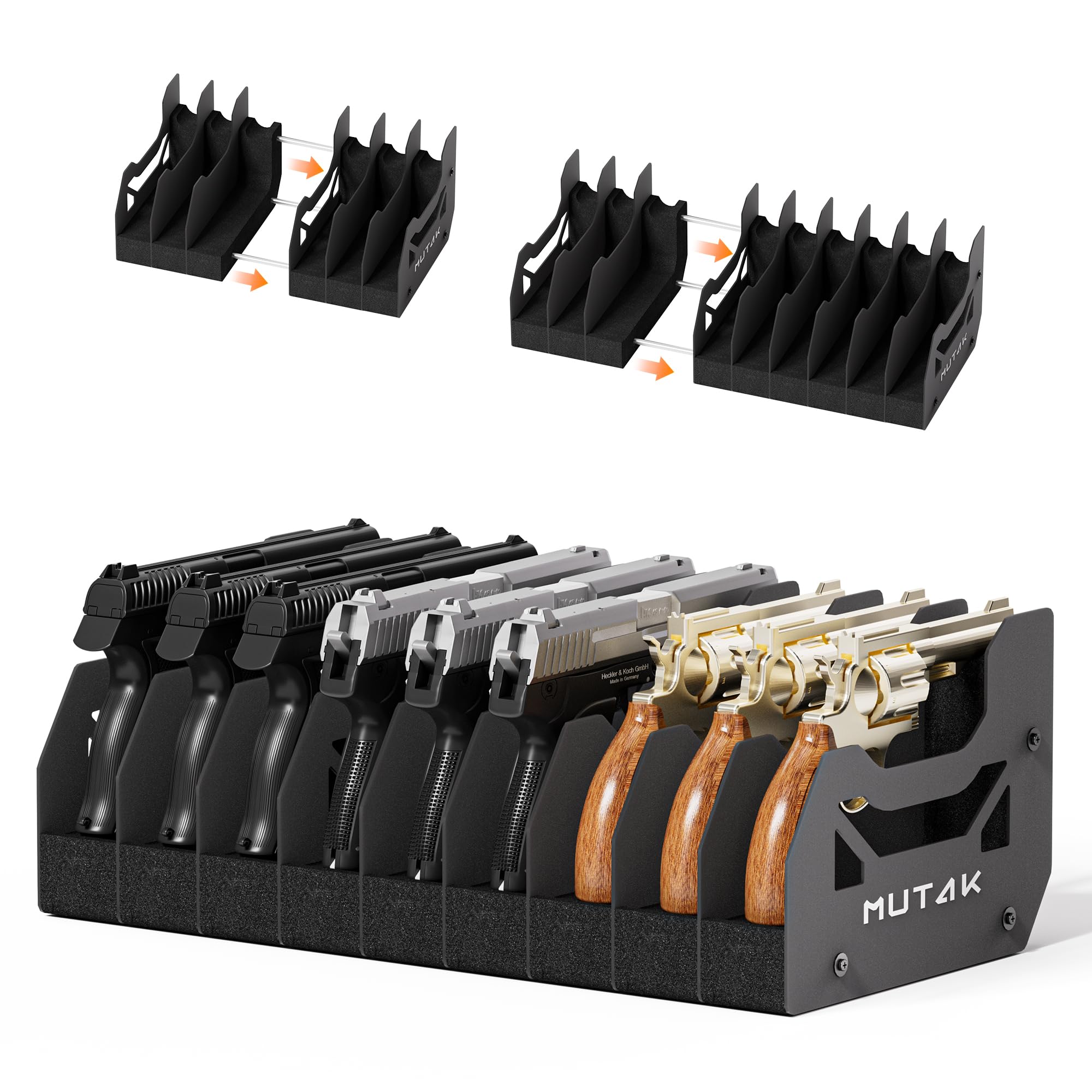 Photo 1 of Mutak Soft Foam Pistol Rack for Gun Safe Cabinet, U-Shaped Gun Slots, DIY Gun Rack, Durable Handgun Stand Organizer Accessories with Gun Slots, Fit Most Size Firearm, Revolver Pistols Holder, 9 Slots