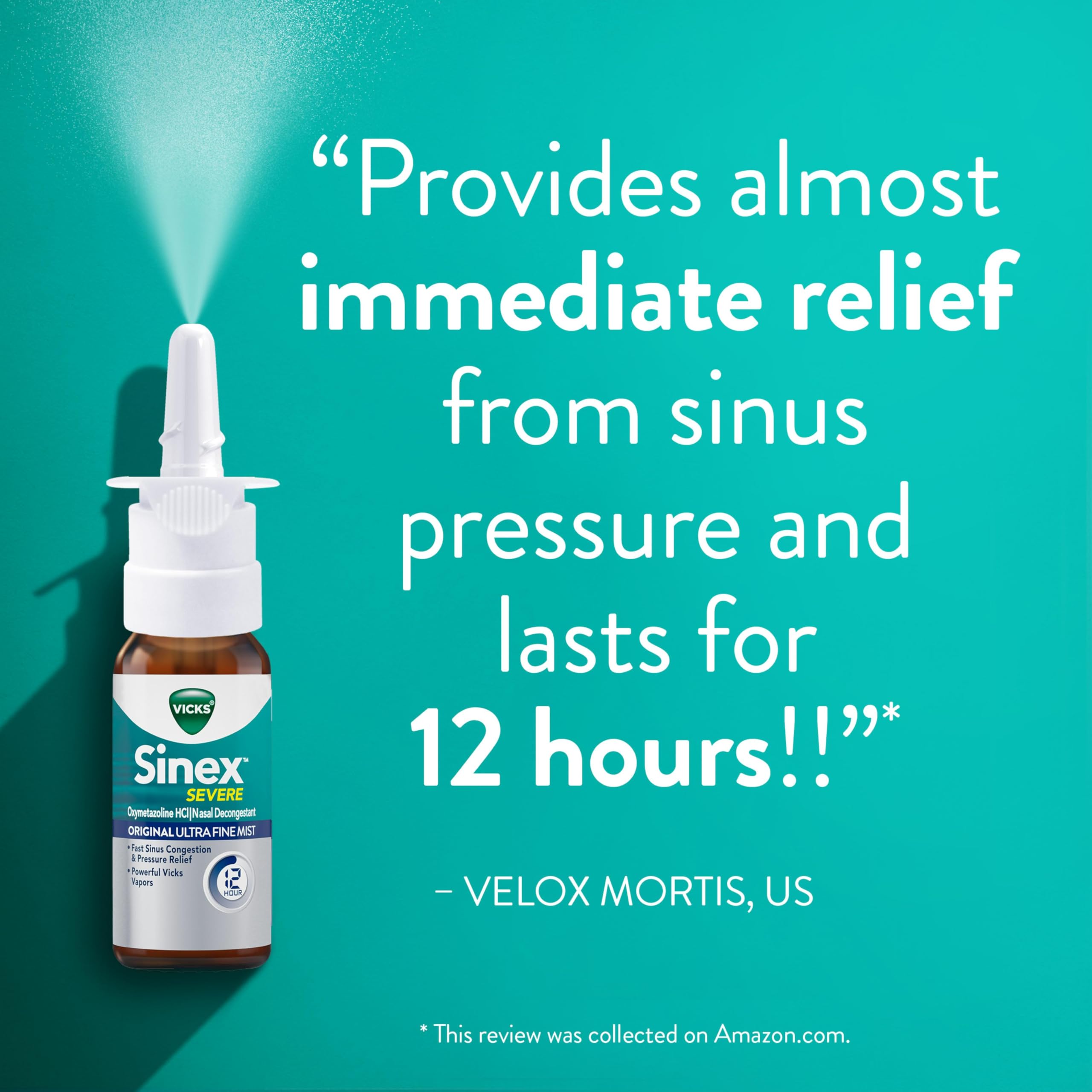 Vicks Sinex SEVERE Allergy & Sinus Nasal Spray, Original Ultra Fine Mist, Decongestant Medicine, Relief from Nasal Congestion due to Cold or Allergy, Sinus Pressure Relief, 265 Sprays x 2