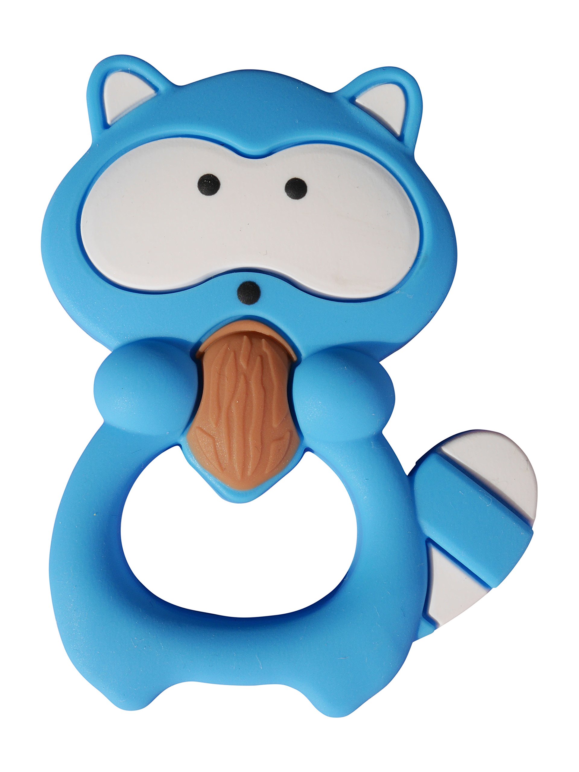 MilkMama Racoon Silicone Teether Soother Teething Sensory Chewy Chewelry BPA Free, 7 Colours (blue)
