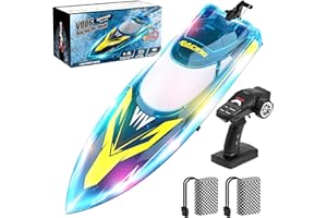 NLIEOPDA RC Boat for Adults Kids, 30+ KPH Remote Control Boat for Lake Pool River with Cruise-Control, Racing Boats, 60Min, 3 Speeds, Self-Righting, One Key Demo, LED Light, 2 Batteries, Ideal Toy Gift for Kid