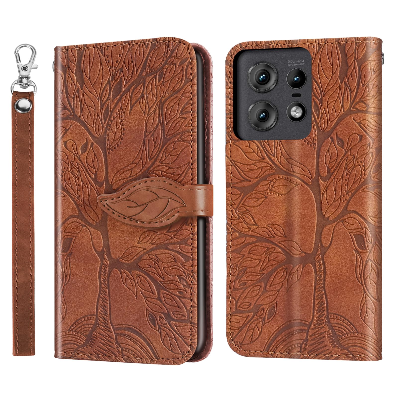 Rostsant Motorola Edge 50 Pro Case Cover Embossed Tree PU Leather Magnetic Closure Protective Phone Case Card Slots Wallet Flip Case for Motorola Edge 50 Pro Brown — image 1