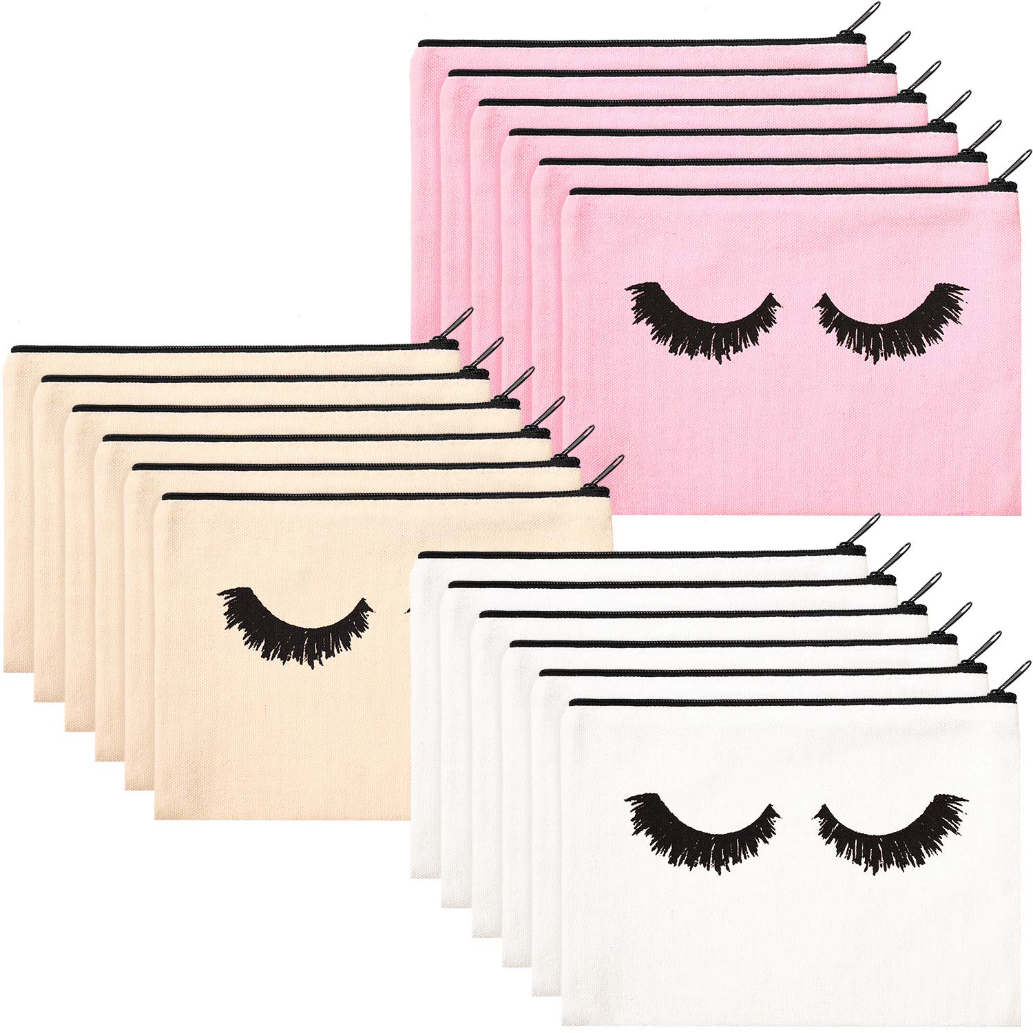 18 Pieces Eyelash Makeup Bags Eyelash Cosmetic Bags Canvas Cosmetic Pouches Eyelash Travel Pouches Toiletry Bag Cases with Zipper for Women Ladies Girls (Medium)