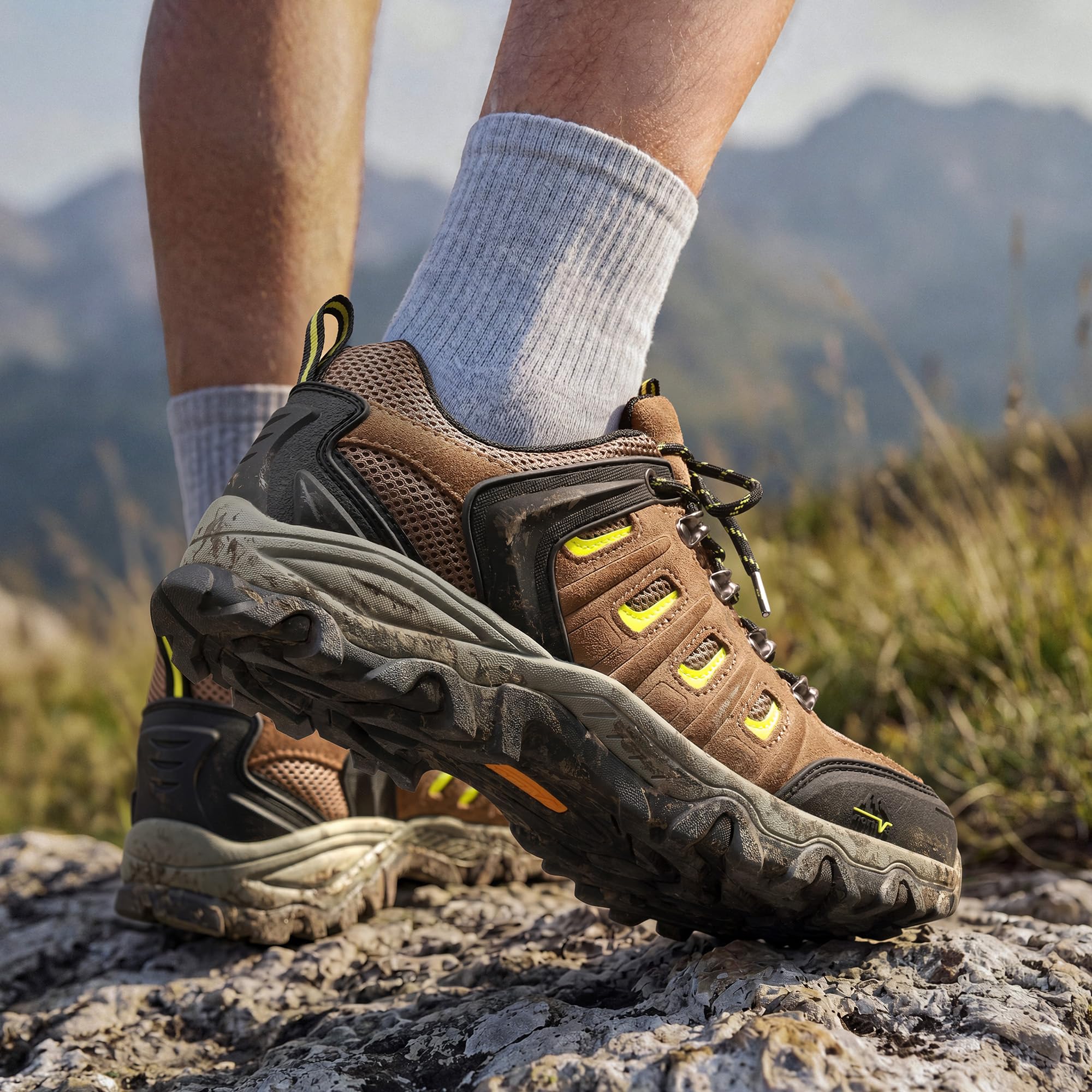NORTIV 8 Herren Wanderschuhe Trail,Size 44,Schwarz/Braun/Gelb 2