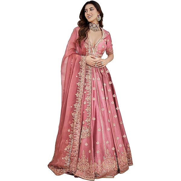Amazon.com: Ethnovog Ready To Wear Grey Embroidered Net N Brown Lehenga  Set, Net, Natural Waist, Full Sleeve, Close neck, Band with elastic, Grey
