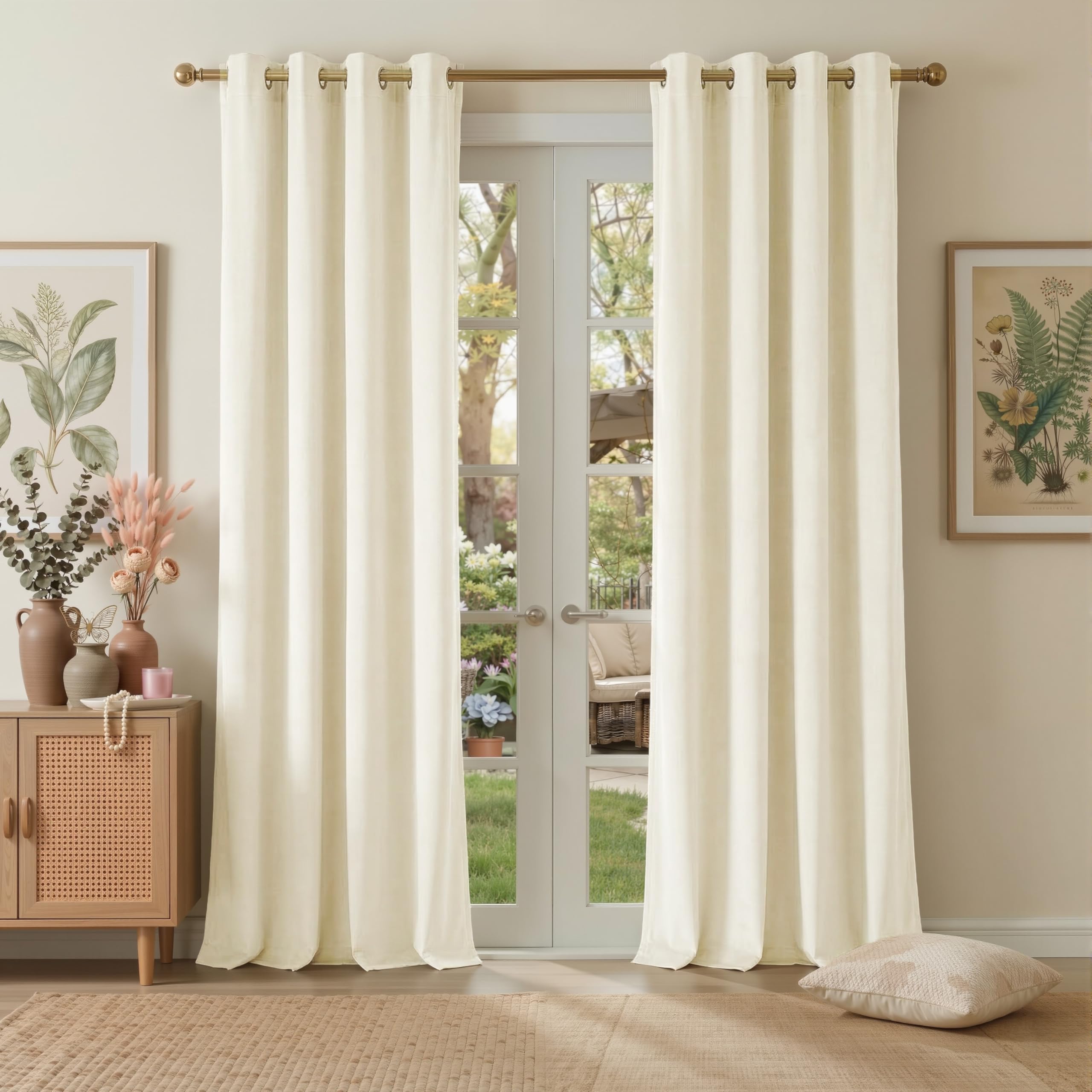 PONY DANCE Cream Velvet Curtains - 52x84 Inches White Thermal Blackout Curtains for Living Room/Nursery Room Super Soft Window Treatment, Eyelet Top Thick Bedroom Blackout Panels
