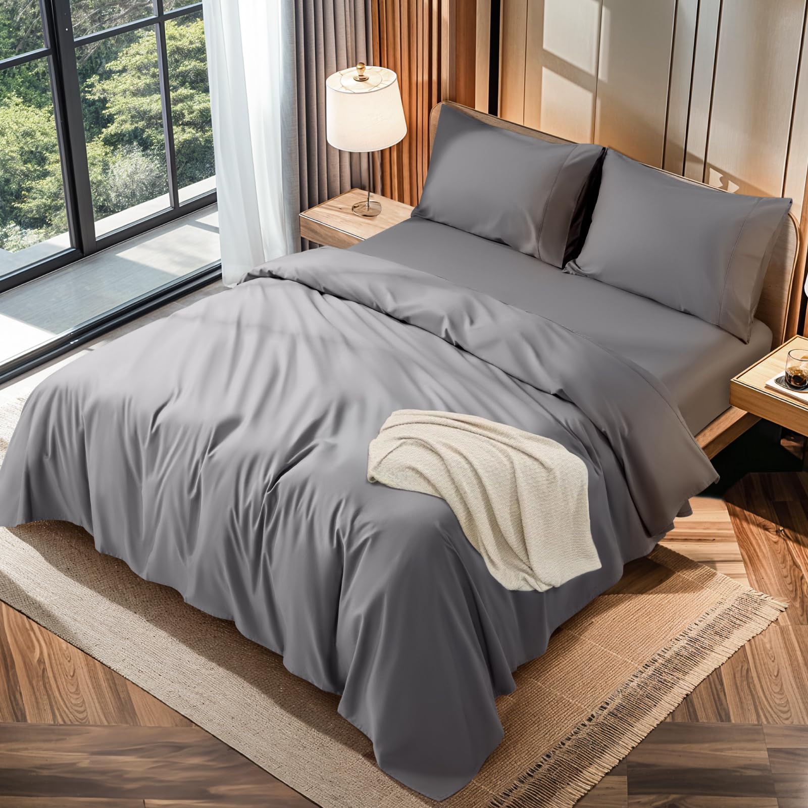 Photo 1 of LBRO2M 100% Cotton 1200 Thread Count California King Size Sheets Set,16 inches Deep Pocket,Bed Sheet 4 Piece Sets(Grey)