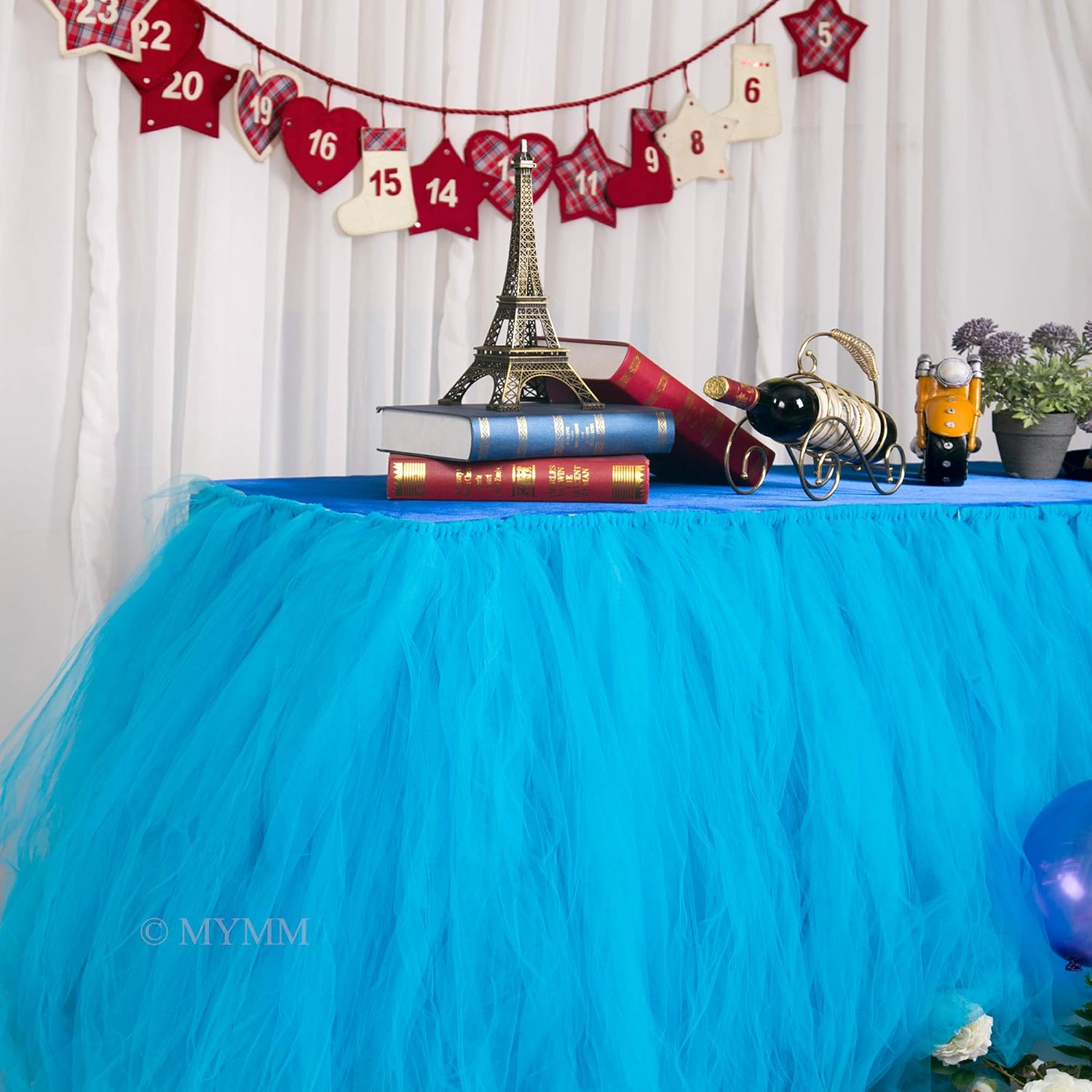 MYMM 3ft / 91cm Blue Table Skirt, Romantic Tulle desk gauze, Table Decoration, Snowflake Wonderland Tutu Table Cloth - Image 5