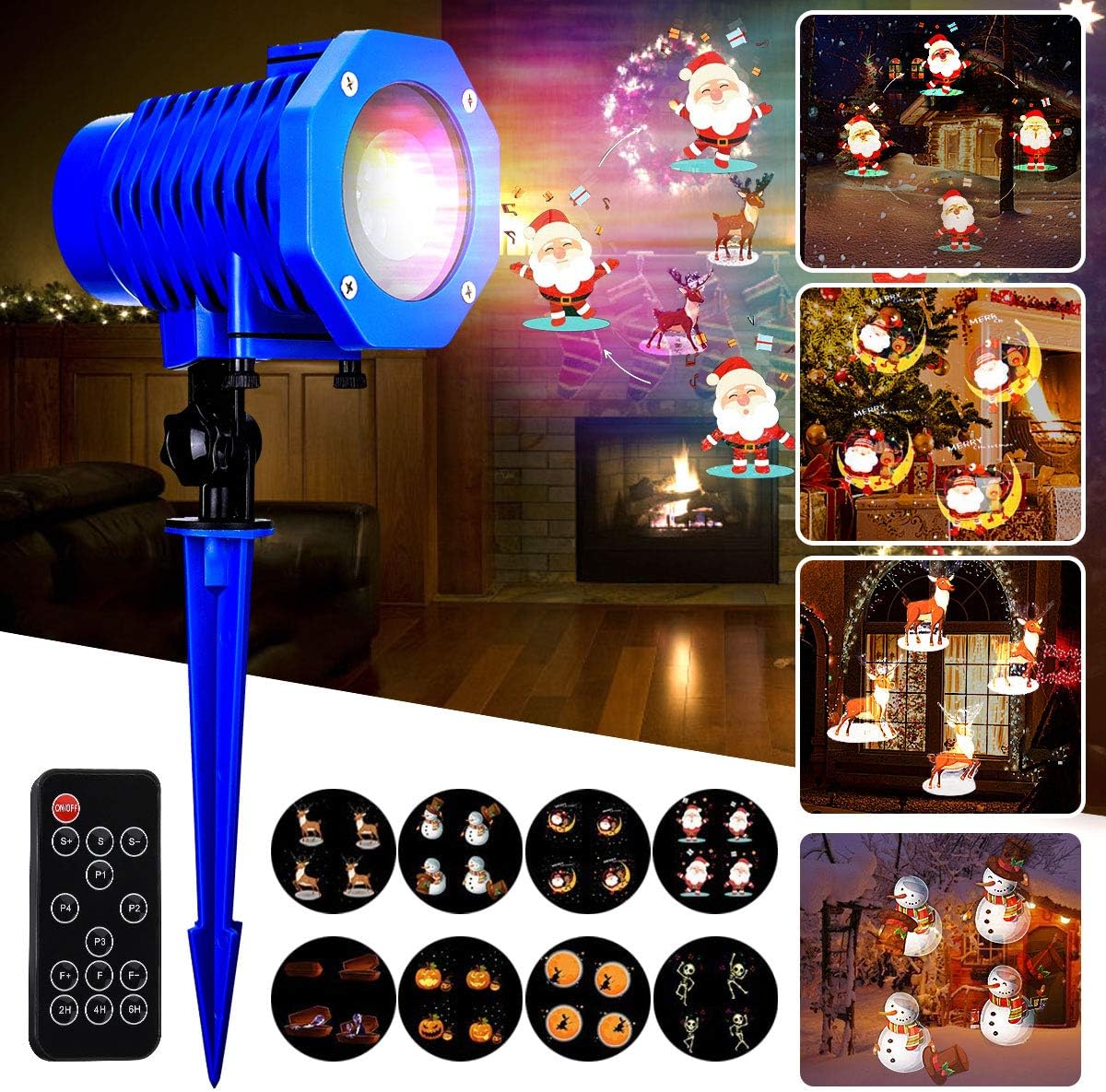 Christmas Projector Lights Outdoor, Tvird Christmas Projector 8 Slides Animated Led Projector Light with Remote Control for Indoor & Outdoor Decoration Christmas Halloween Holiday