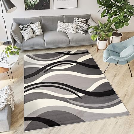 Tapiso Dream Tapis De Salon Chambre Design Moderne Gris Noir Creme Blanc Abstrait Ondes Vagues Fin Doux 180 X 250 Cm Amazon Fr Cuisine Maison