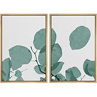 SIGNWIN Framed Wall Art Print Set Close-Up of Watercolor Style Eaucalyptus Leaves Nature Trees Digital Art Modern Art Contemporary Relax/Calm for Living Room, Bedroom, Office - 16