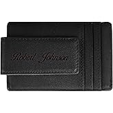 Custom Name Engraved Genuine Leather Magnetic Money Clip Wallet, Personalized Christmas Gift Leather Card Holder For Father Son Grandpa, Customized Magnetic Card Holder With Monogram