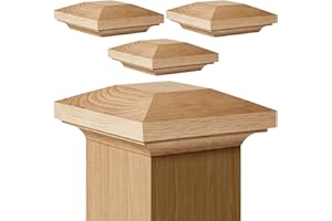 Sasylvia 4 Pcs Wood Newel Post Flat Peak Red Oak Newel Post Cap Mounting Kit for Indoor Stair Outdoor Fences Mailboxes Decks (3 x 3 Inch)