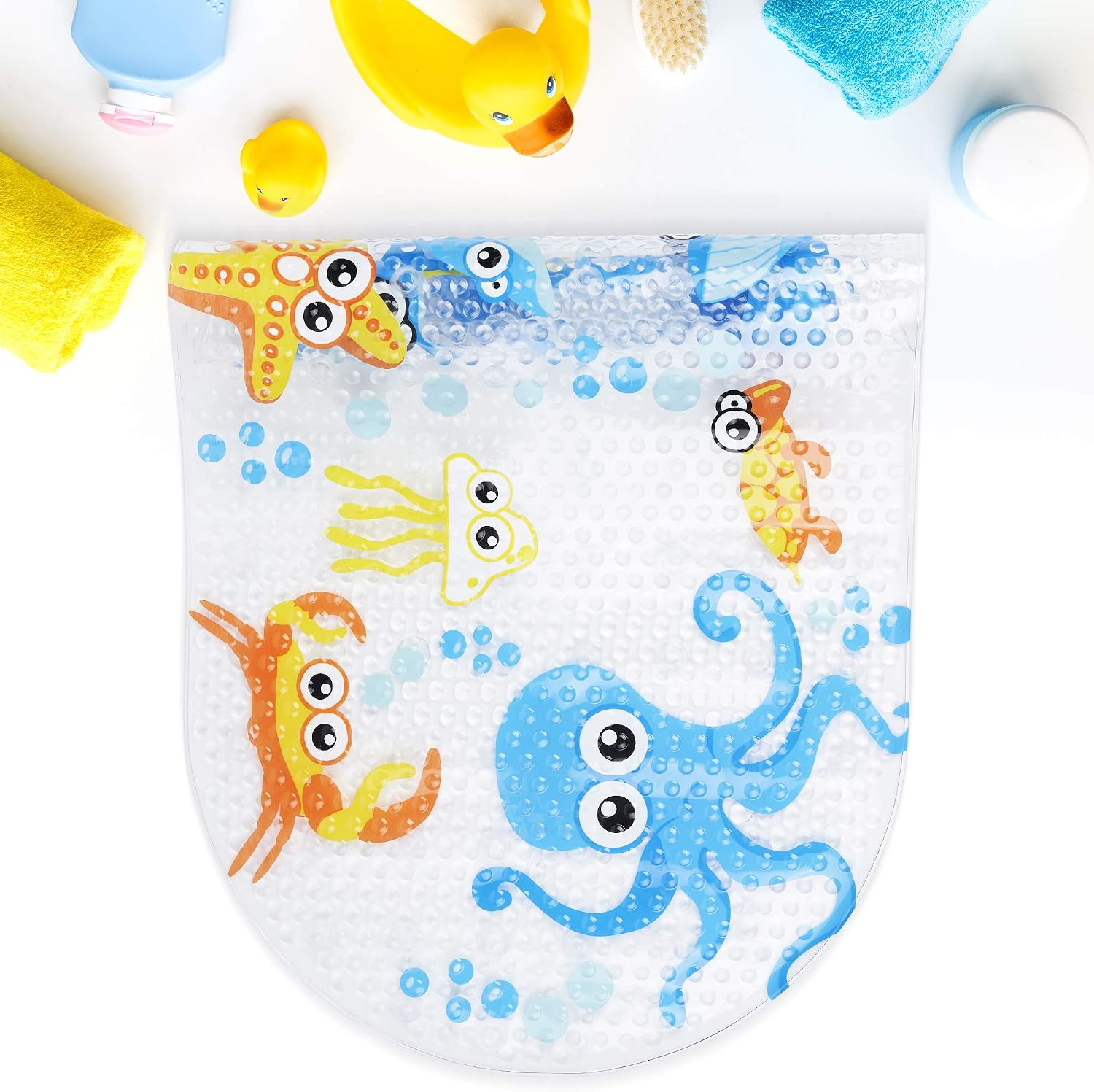 Chuckle Sea Animals Anti-Slip Baby Bath Mat - Large 69 x 39cm PVC Safety Mat with Strong Suction Cups, Blue, 69 x 39 cm - Image 5