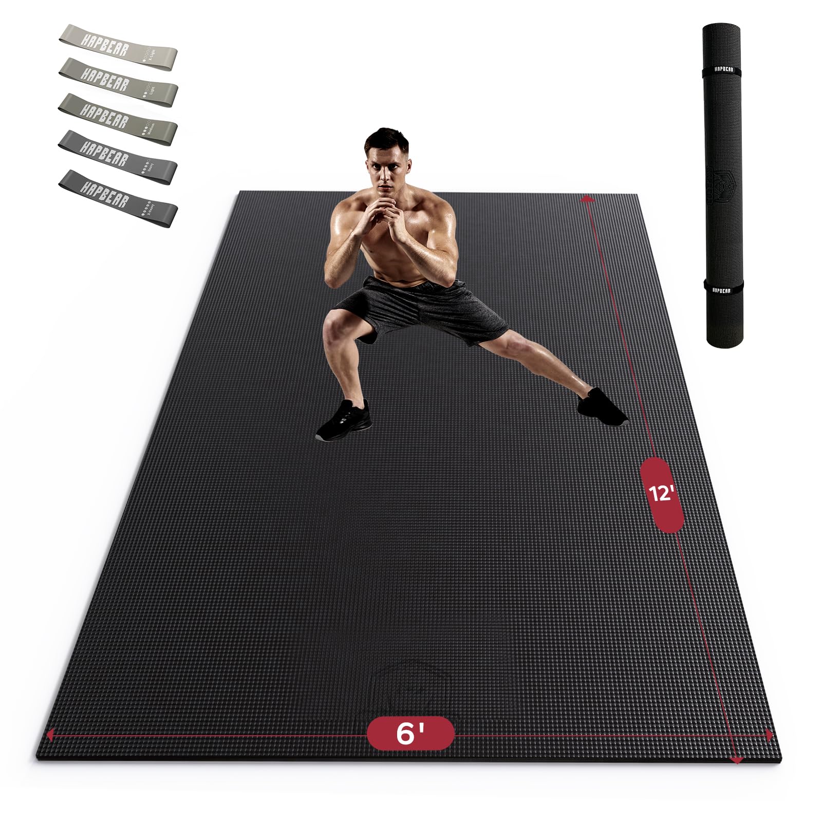 Photo 1 of HAPBEAR Extra Large Exercise Mat-12'x6'x8mm(1/3 inch), Non-Slip, Ultra Durable, Thick Workout Mats for Home Gym Flooring Cardio, Yoga Mats for Fitness, High-Density Exercise Mat, Shoes-Friendly