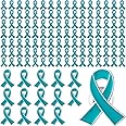 Sasylvia 100 Pcs Teal Ribbon Lapel Pins Bulk Ovarian Cervical Cancer Sexual Assault Awareness Products Scleroderma PTSD Awareness Thyroid Cancer Jewelry Metal Pin Badge Brooch