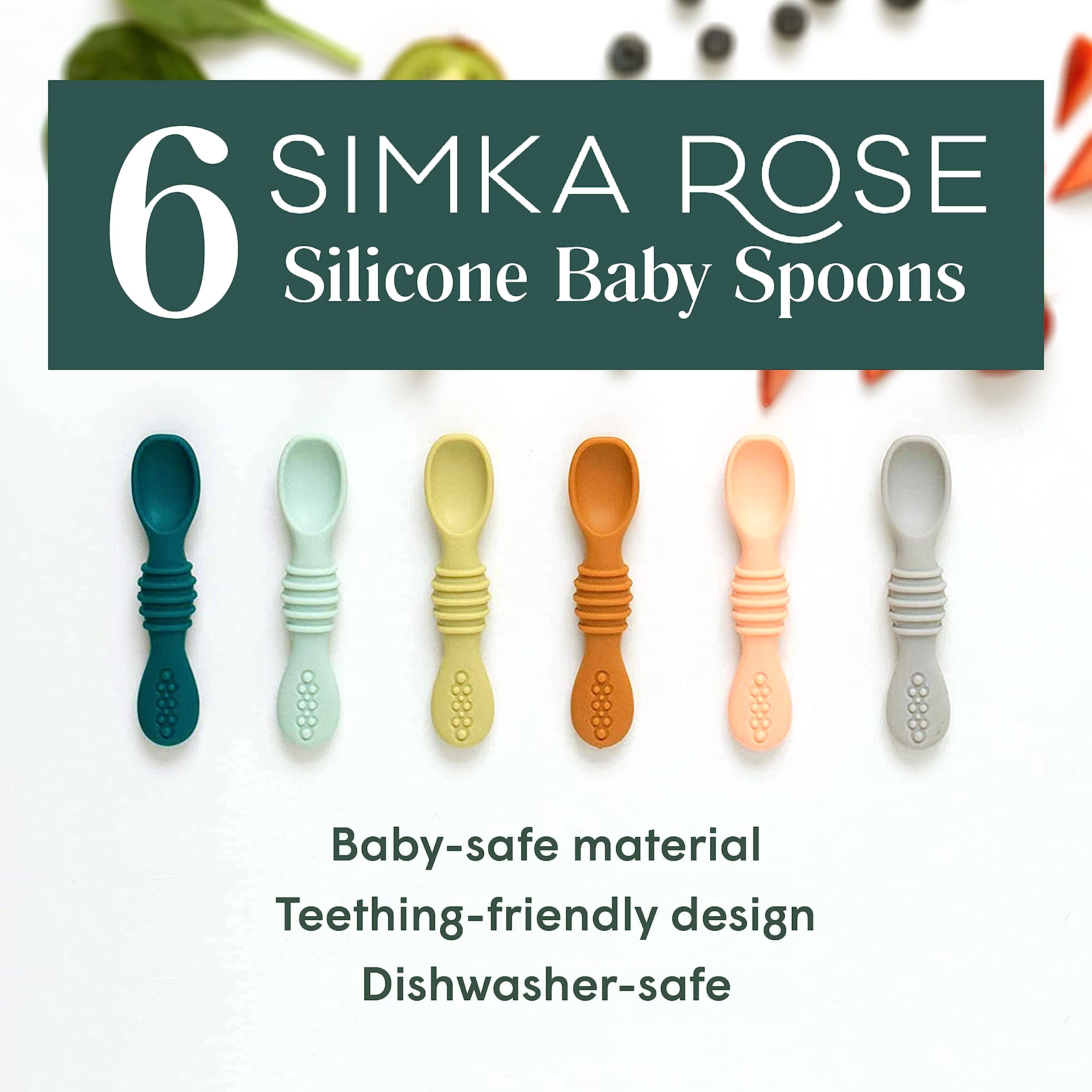 Simka Rose Silicone Baby Spoons Self Feeding 6 Months - First Stage Infant Spoons for Babies & Toddlers- Baby Led Weaning Spoons Set of 6- Easy on Gums Food Training Utensils Dishwasher Microwave Safe
