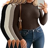 Oakgarden 4 Pack Women's Plus Size Mock Turtleneck Tops Thermal Fleece Ribbed Long Sleeve Cotton Fitted Shirts Layer Sweater