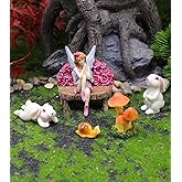 HONEYSHOW Fairy Garden Accessories, Fairy Garden Kit- Fairies, Rabbits & Mushroom- 6Pcs Mini Figurines & Ornaments Set Decor for Outdoor or House Home Dollhouse Flower Pots