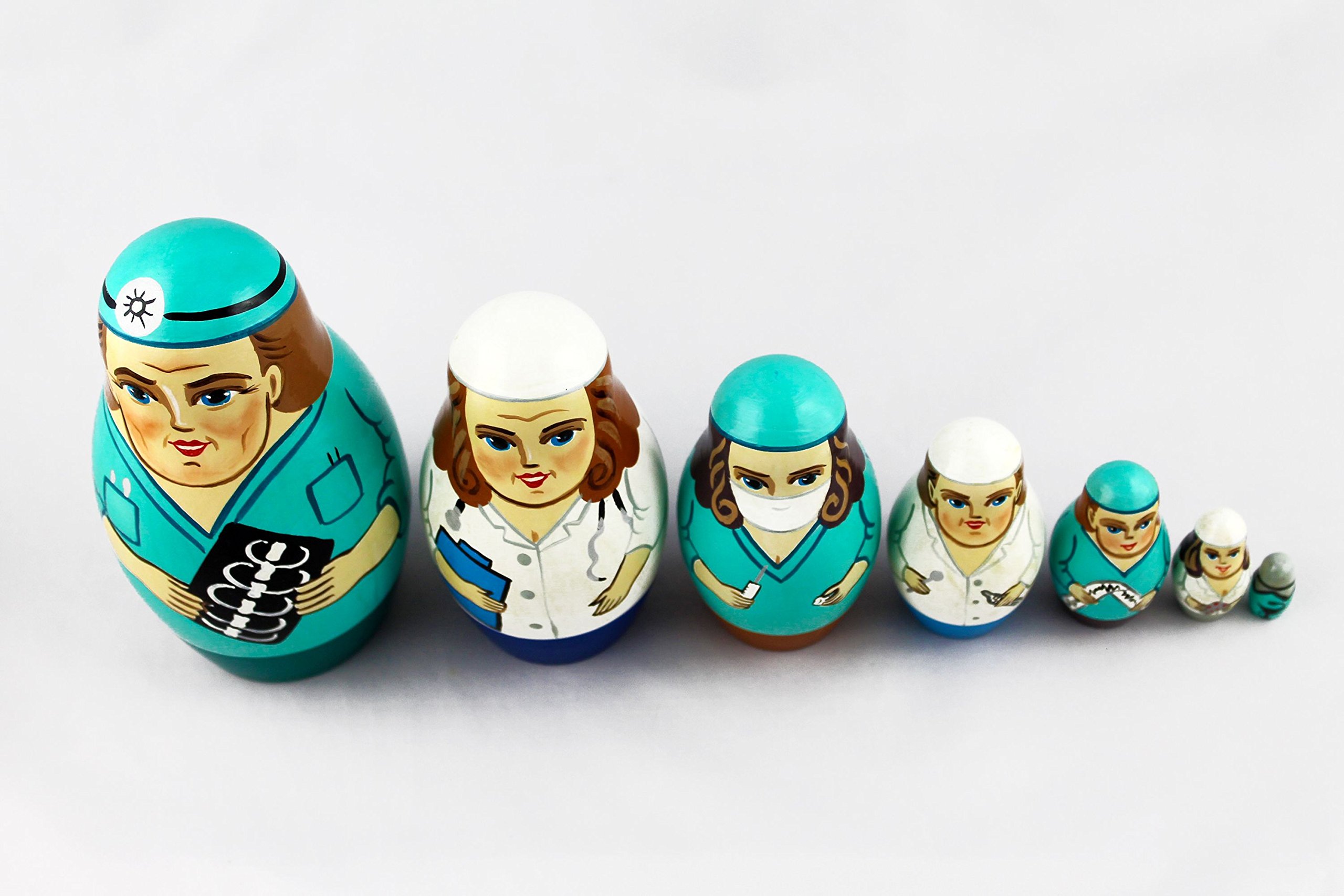 Matryoshka Russian Nesting Wooden Doll Physician Doctor Nurse Hospital 7 Pcs Stacking Hand Painting Beautiful Nested Matriosjka Matrioska Matreshka Matrjoska Matroeska