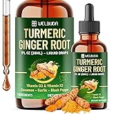 7in1 Liquid Turmeric Curcumin with Vitamin D3, Vitamin K2, Ginger, Ceylon Cinnamon, Garlic, Black Pepper - Drops Extract - 2 Month Supply
