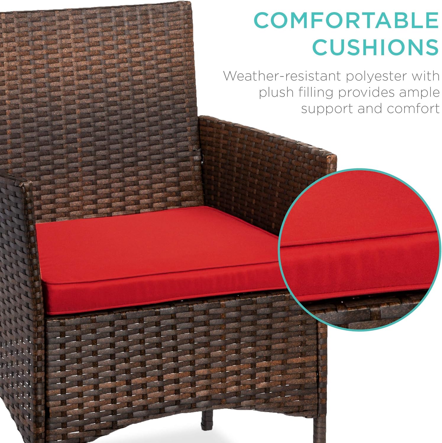 Best Choice Products 3-Piece Outdoor Wicker Conversation Bistro Set, Patio Furniture for Yard, Garden w/ 2 Chairs, 2 Cushions, Side Storage Table - Brown/Red: Garden & Outdoor