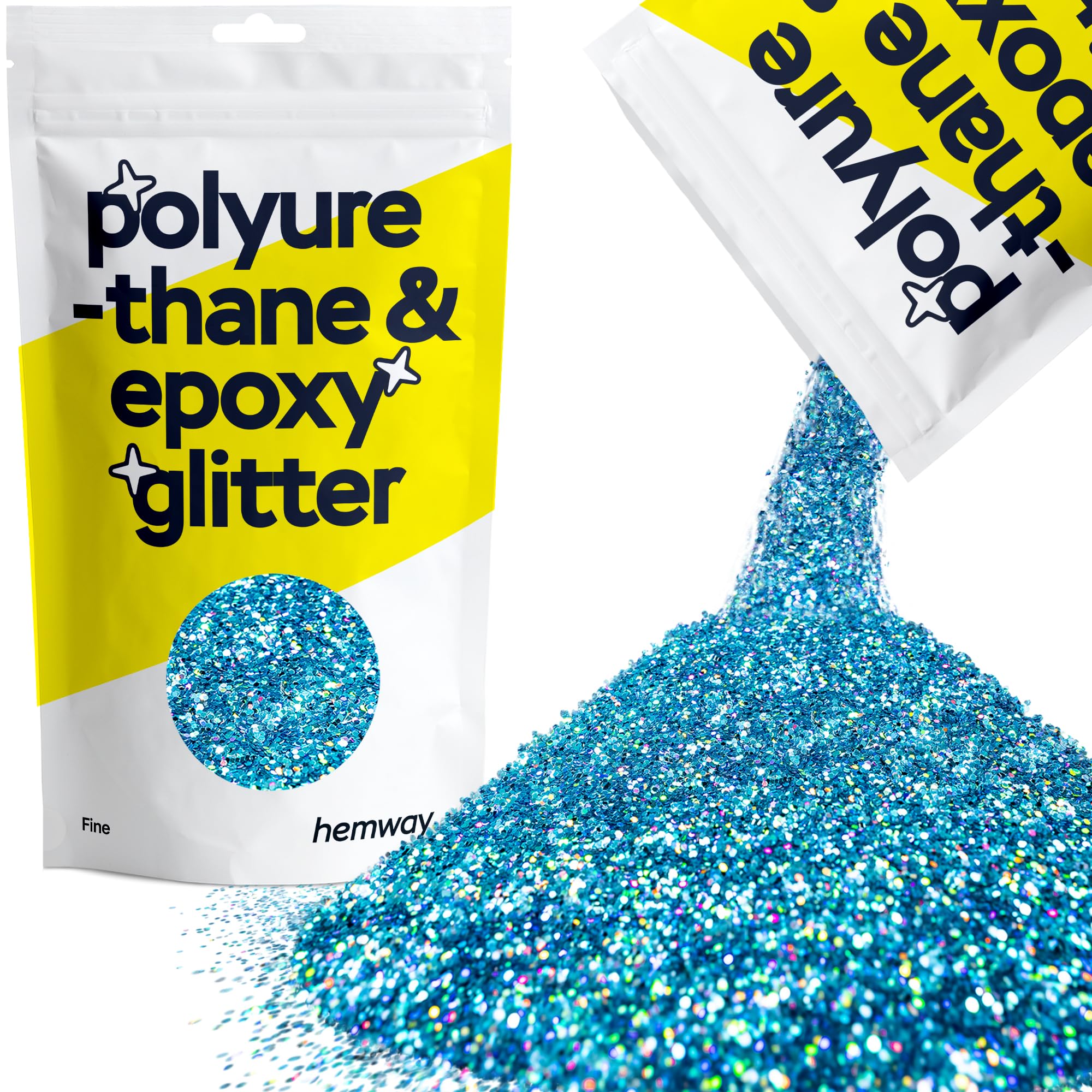 Hemway Resin Glitter Ocean Blue Holographic 100g Fine | Polyurethane & Epoxy Glitter for Resin Crafts, Tumblers, Coasters, Floor & Table Art