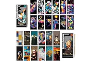 Scratch Art Bookmarks Kit, 24 Sheet Paper with Scratching Tools for DIY Party Favors, Christmas Stocking Stuffers