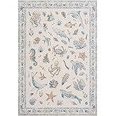 Soft Marine Animal Washable Faux Wool Stain Resistant Rug Rubber Non-Slip Backing for Playroom Bathroom Living Room Bedroom B
