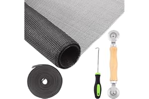 Rustark 4Pcs Black Window Screen Door Repair Replacement Includes 47”x98” Fiberglass Window Screen Mesh Spline Rolling Tool Screen Retainer Spline Remover Hook for Windows Flex Screen