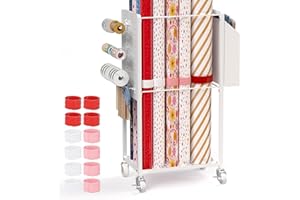 Sunnacate Gift Wrapping Station with 12PCS Slap Bands, Rolling Wrapping Paper Cart Station Organizer Gift Wrap Storage, Ribbon Holder Rack, Craft Organizers and Storage Christmas