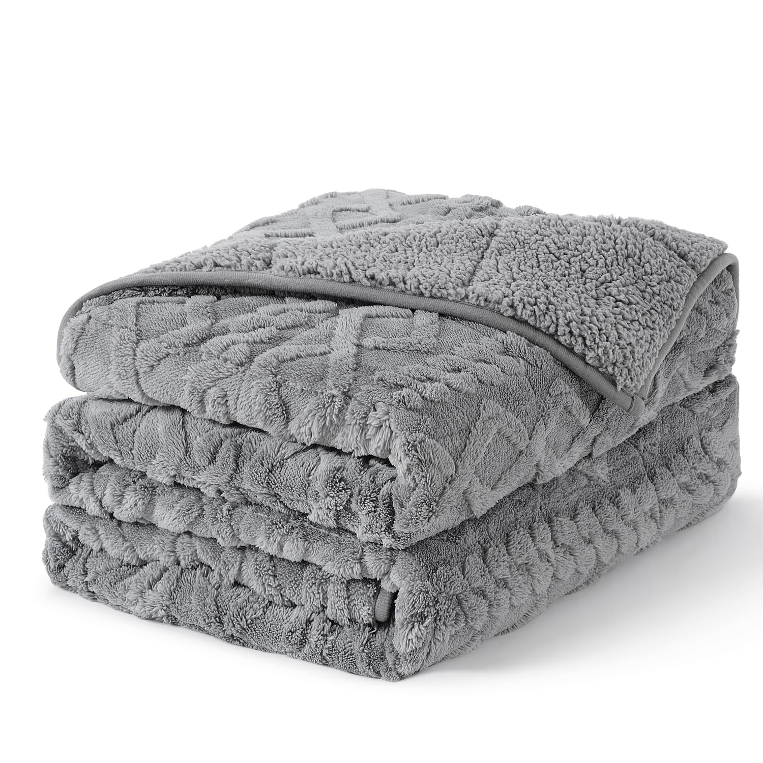 Photo 1 of Topblan Weighted Blanket for Adults, 48" x 72" 15lbs, Soft Sherpa Twin Size Heavy Blanket with 3D Jacquard Flannel Fleece Weighted Blankets for Couch and Bed