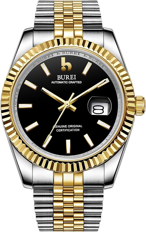 通販 腕時計 プレゼント 金銀 黒い Burei豪華ビジネス機械紳士防水時計ファッションシンプル自動巻き男性ステンレス鋼帯腕時計 腕時計メンズ