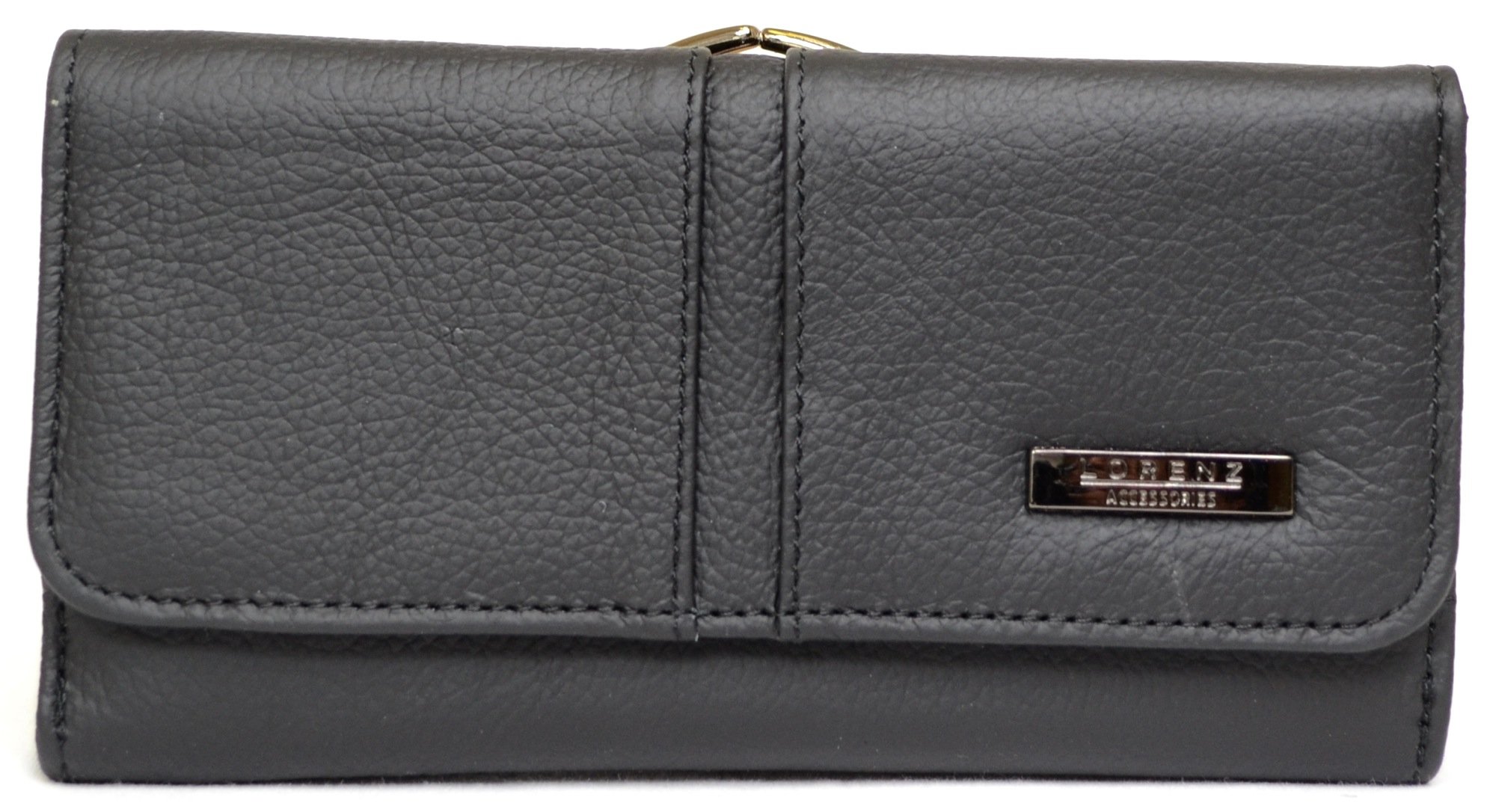 Lorenz Ladies Large Matinee Leather Purse with Clip Frame Fastening - Black