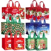 12 Pack Christmas Gift Bags with Handles, Non-Woven Reusable Wrapping Set | Christmas Gift Wrapping Bags for Presents Party Favors Christmas Supplies