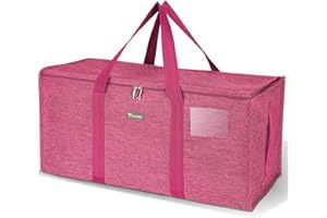 BALEINE Extra Large Storage Tote with Zippers & Carrying Handles, Heavy-Duty Oxford Fabric Moving Bags for Laundry, Space Saving, Storage, Berry Red