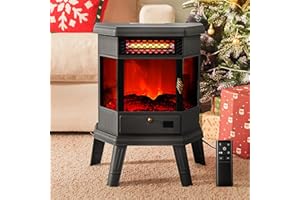 Electric Fireplace Heater 22 in Freestanding Fireplace Stove Infrared Fireplace RealSmart with 3D Flame Effect Remote Control, Timer, Overheating Protection Heater for Indoor Use Black