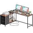 SUPERJARE 63 Inch L Shaped Desk with Power Outlets, Computer Desk with Drawers & Shelves, Corner Desk Gaming Desk Home Office Desk, Rustic Brown