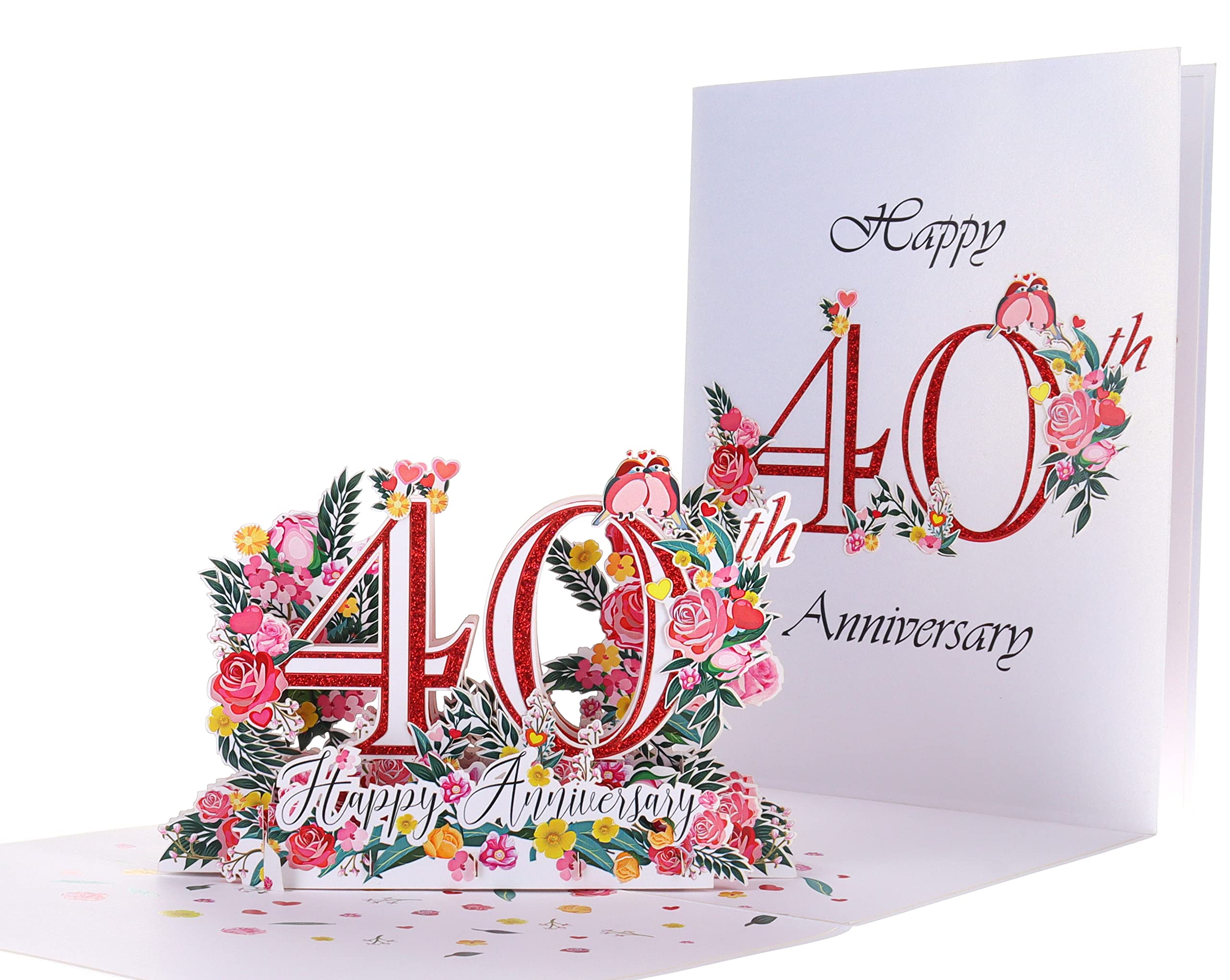 iGifts And Cards Happy 40th Milestone Anniversary 3D Pop Up Greeting Card - Perfect Couple, Elegant Wedding, Marriage, Romantic, Being Together, Ruby Congratulations, Lovebirds, Love 'N Happiness