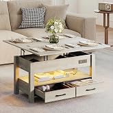 MALOL 40" Smart Lift Top Coffee Table for Living Room, 4 in 1 Multi-Function Modern Coffee Tables with Storage Drawers, LED Light and Charging Station, Farmhouse Coffee Table, Taupe