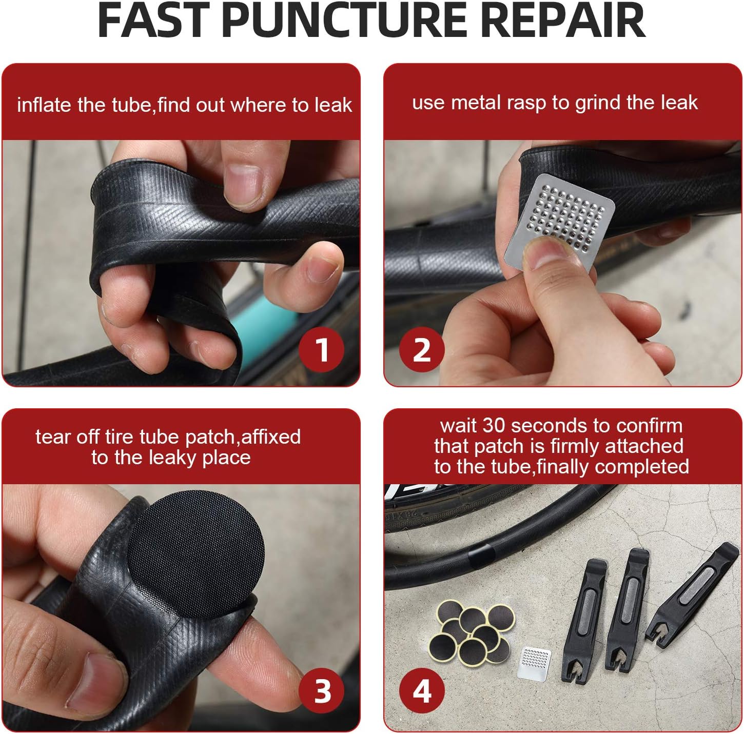 24 Pieces Bike Tire Puncture Patch Glueless Bike Repair Patch Round and Square Bicycle Tube