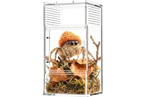 ZENWUKONG Jumping Spider Enclosure - Acrylic Terrarium Habitat for Spiders, Tarantulas, Snail, Mantis, Lizard, and Small Reptiles, Magnetic Doors (3x3x6 inch)