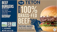 Teton Waters Ranch 100% Grass-Fed Beef Burgers, Frozen Burger Patties, No Sugar, No Antibiotics or Added Hormones, Gluten Fre