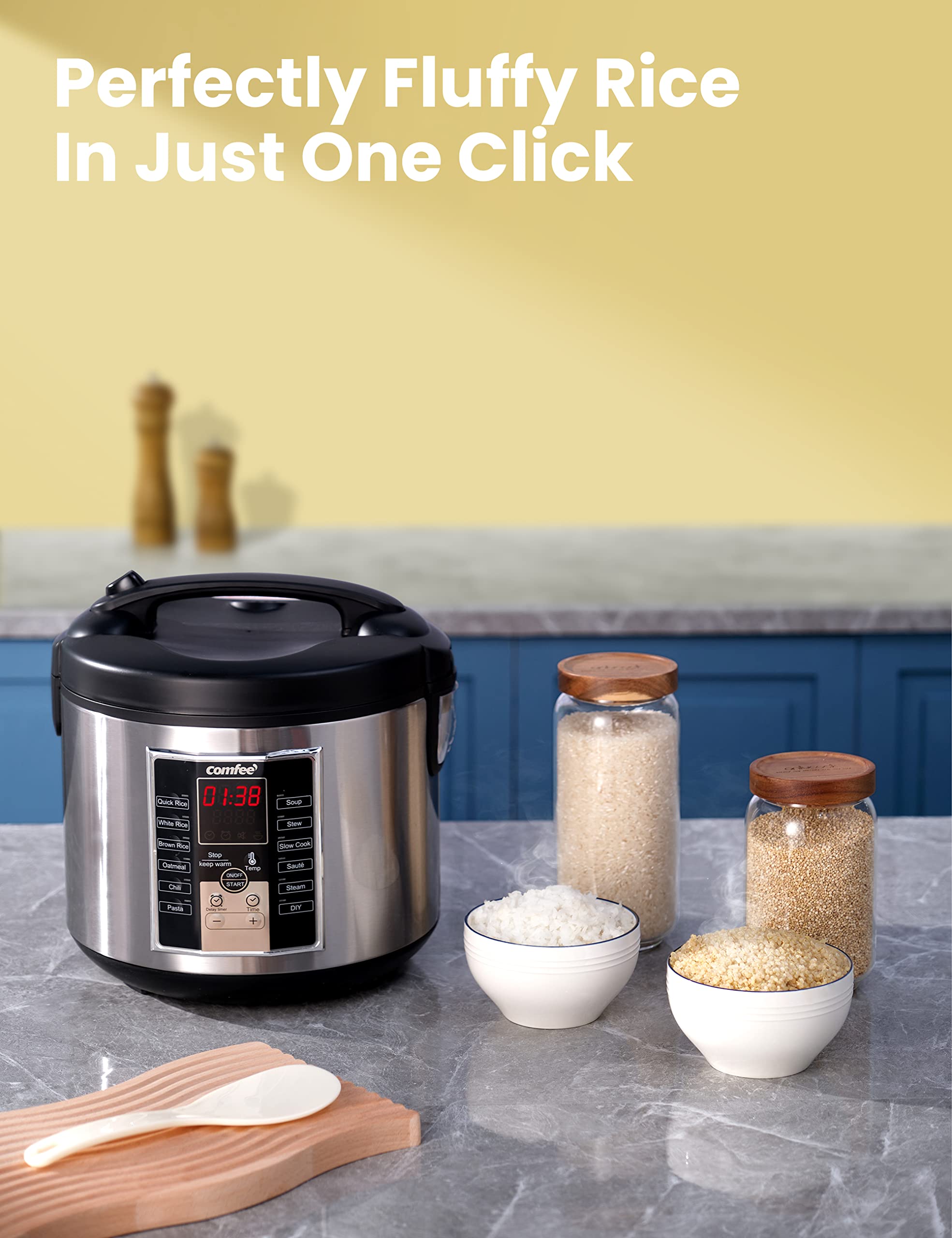 COMFEE' Rice Cooker, Slow Cooker, Steamer, Stewpot, Saute